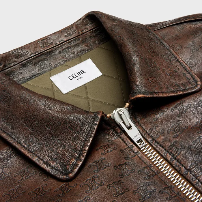 Aviator Blouson Jacket In Embossed Lambskin Dark Brown Men CELINE LEATHER