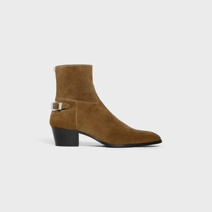 Back Buckle Zipped Isaac Boot In Suede Calfskin Taupe Men CELINE BOOTS