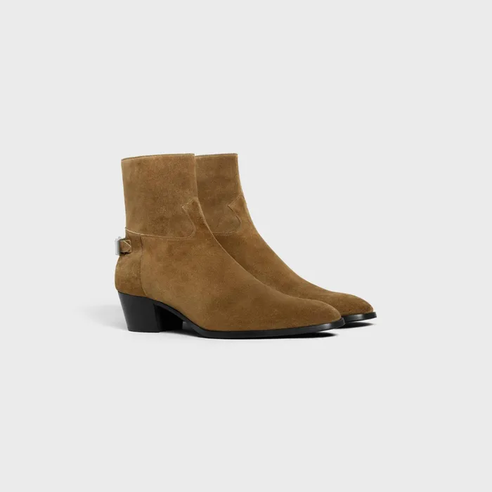 Back Buckle Zipped Isaac Boot In Suede Calfskin Taupe Men CELINE BOOTS