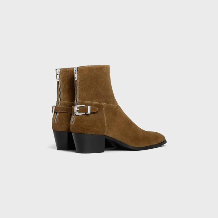 Back Buckle Zipped Isaac Boot In Suede Calfskin Taupe Men CELINE BOOTS