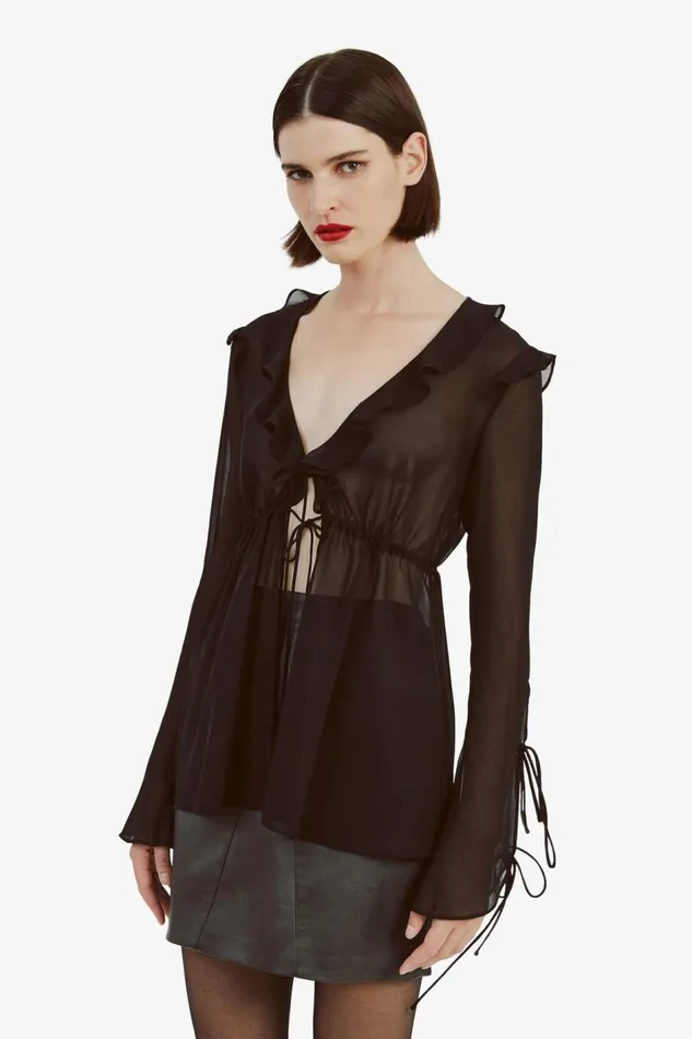 Bardot Party Tops Dhalia Frill Blouse In Black 8211 Women Bardot Party Tops Dhalia Frill Blouse In Black 8211 Women