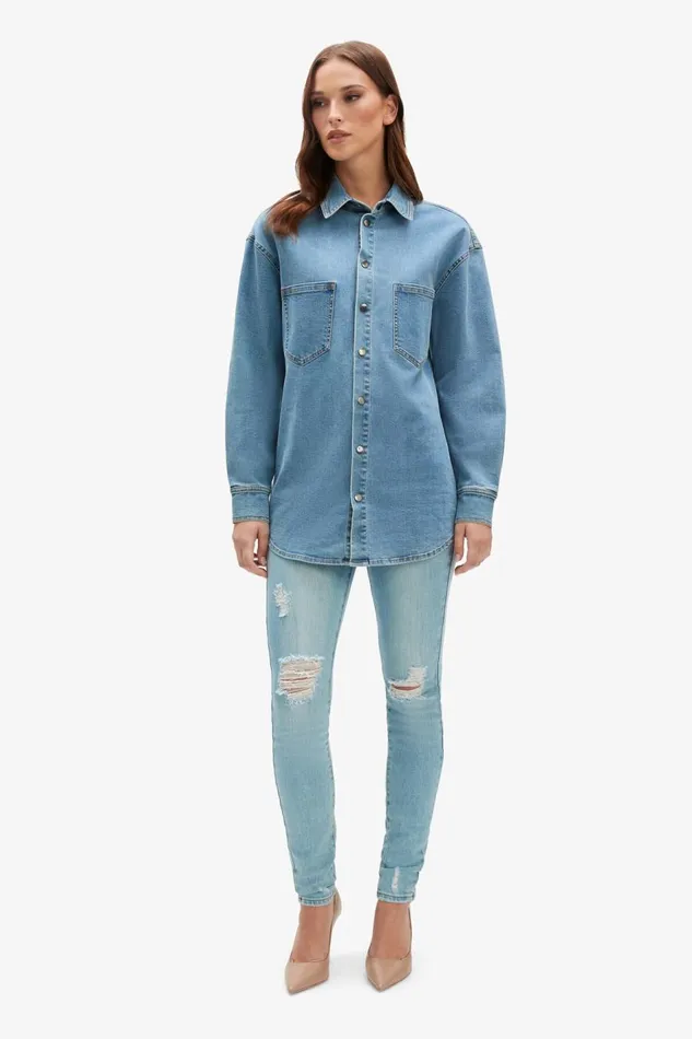 Bardot Shirts and Blouses Oversized Denim Shirt In Acid 8211 Women Bardot Shirts and Blouses Oversized Denim Shirt In Acid 8211 Women