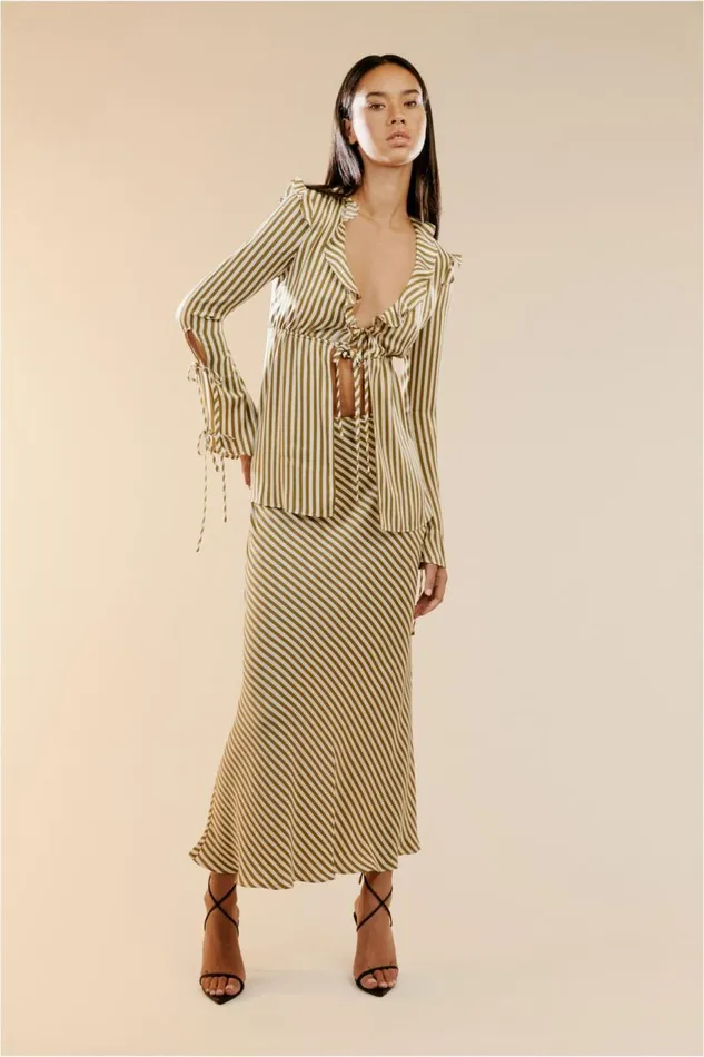 Bardot Skirts Isadore Slip Skirt In Green Stripe 8211 Women
