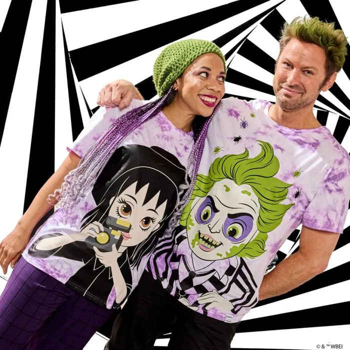 Beetlejuice and Lydia Deetz Reversible TieDye Tee Unisex Loungefly Apparel