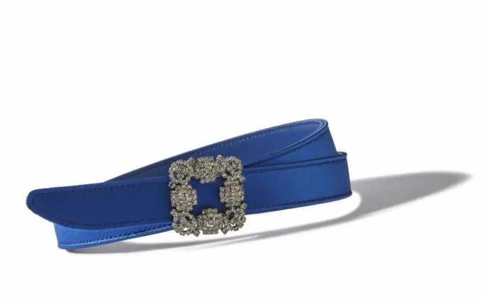 Belts Women Manolo Blahnik HANGISI BELT MINIBlue Satin Crystal Buckled Belt