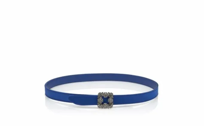 Belts Women Manolo Blahnik HANGISI BELT MINIBlue Satin Crystal Buckled Belt Belts Women Manolo Blahnik HANGISI BELT MINIBlue Satin Crystal Buckled Belt