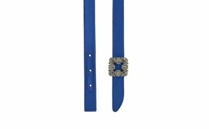 Belts Women Manolo Blahnik HANGISI BELT MINIBlue Satin Crystal Buckled Belt Belts Women Manolo Blahnik HANGISI BELT MINIBlue Satin Crystal Buckled Belt