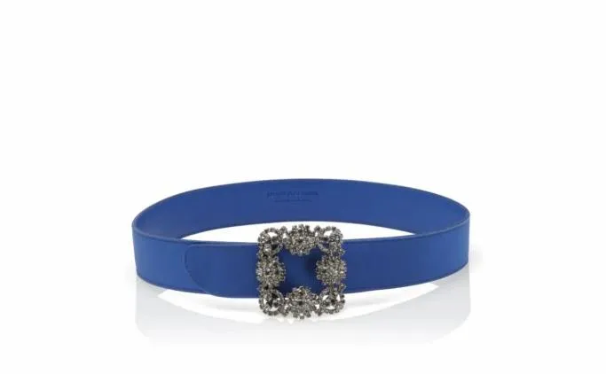 Belts Women Manolo Blahnik HANGISI BELTBlue Satin Crystal Buckled Belt Belts Women Manolo Blahnik HANGISI BELTBlue Satin Crystal Buckled Belt
