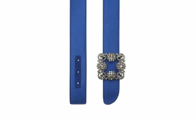 Belts Women Manolo Blahnik HANGISI BELTBlue Satin Crystal Buckled Belt Belts Women Manolo Blahnik HANGISI BELTBlue Satin Crystal Buckled Belt