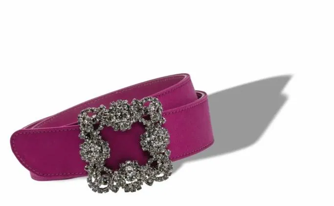 Belts Women Manolo Blahnik HANGISI BELTDark Fuchsia Satin Crystal Buckled Belt Belts Women Manolo Blahnik HANGISI BELTDark Fuchsia Satin Crystal Buckled Belt