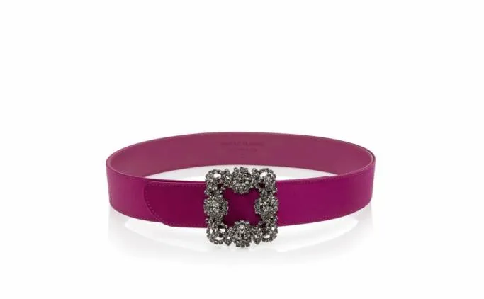 Belts Women Manolo Blahnik HANGISI BELTDark Fuchsia Satin Crystal Buckled Belt Belts Women Manolo Blahnik HANGISI BELTDark Fuchsia Satin Crystal Buckled Belt