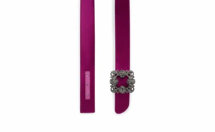 Belts Women Manolo Blahnik HANGISI BELTDark Fuchsia Satin Crystal Buckled Belt Belts Women Manolo Blahnik HANGISI BELTDark Fuchsia Satin Crystal Buckled Belt