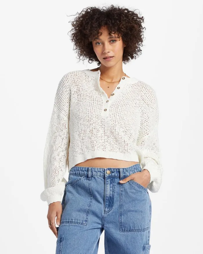 Billabong Sweaters Warmin Up VNeck Sweater Whitecap 8211 Women