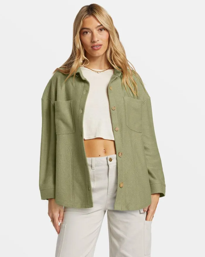 Billabong Tops Everytime Oversized Shacket Avocado 8211 Women