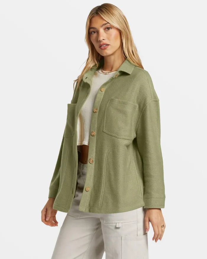 Billabong Tops Everytime Oversized Shacket Avocado 8211 Women Billabong Tops Everytime Oversized Shacket Avocado 8211 Women