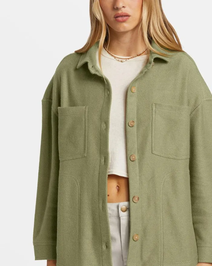 Billabong Tops Everytime Oversized Shacket Avocado 8211 Women Billabong Tops Everytime Oversized Shacket Avocado 8211 Women