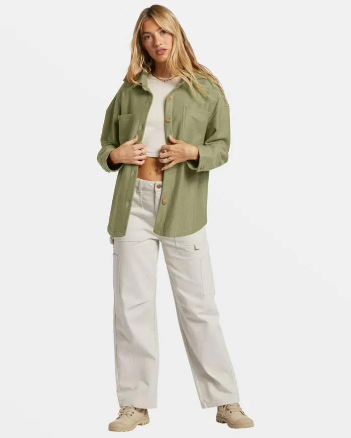 Billabong Tops Everytime Oversized Shacket Avocado 8211 Women Billabong Tops Everytime Oversized Shacket Avocado 8211 Women