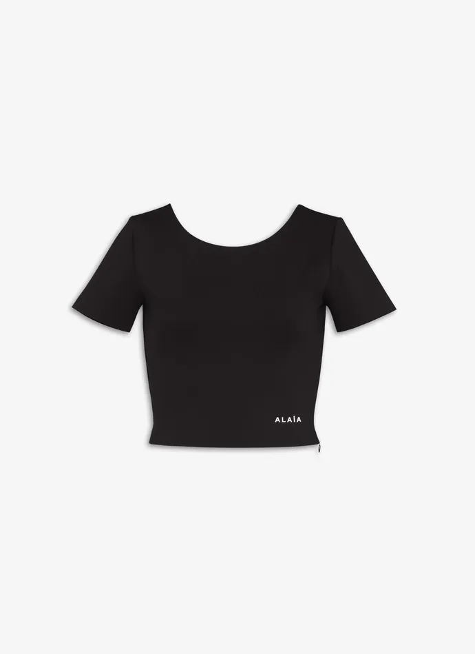 Black FITTED T SHIRT IN SCULPTING JERSEY Women Alaa Tops and Shirts