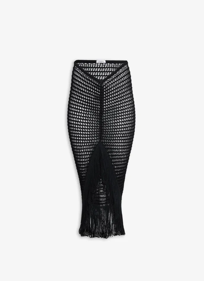 Black FRINGED BODYCON CROCHET SKIRT Women Alaa Skirts