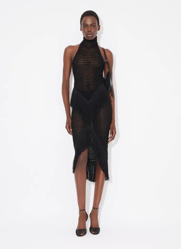 Black FRINGED BODYCON CROCHET SKIRT Women Alaa Skirts