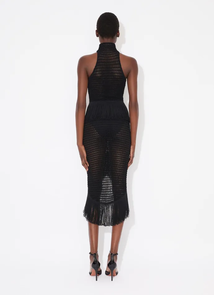 Black FRINGED BODYCON CROCHET SKIRT Women Alaa Skirts