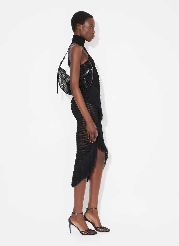 Black FRINGED BODYCON CROCHET SKIRT Women Alaa Skirts