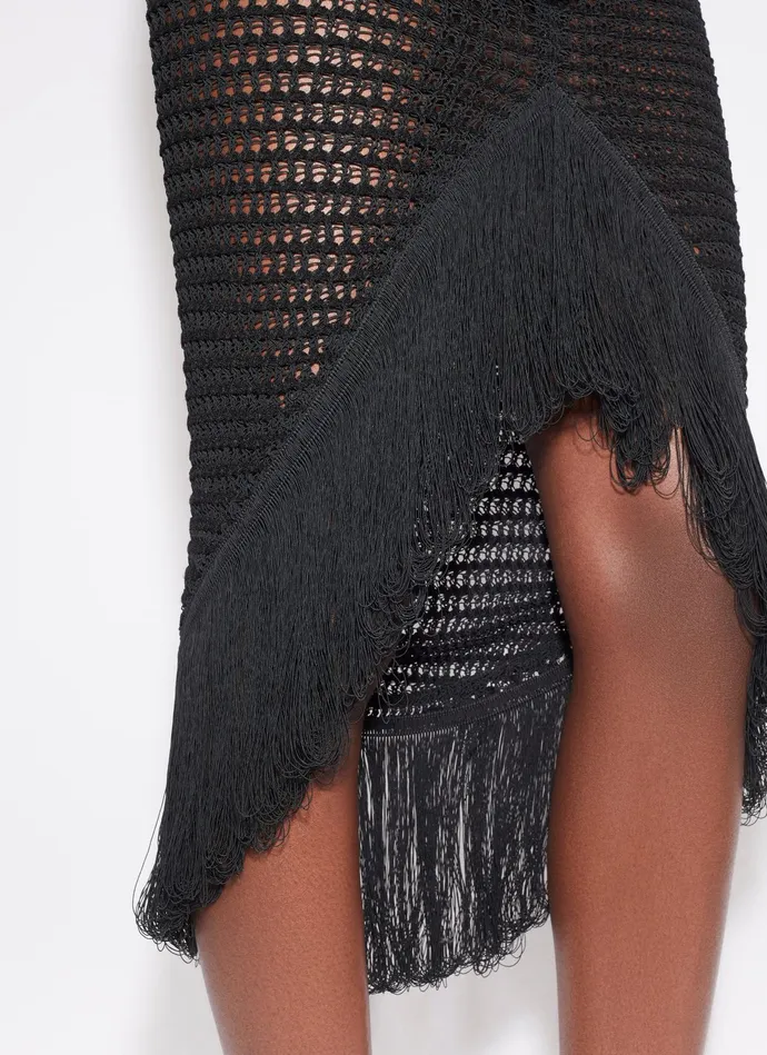 Black FRINGED BODYCON CROCHET SKIRT Women Alaa Skirts