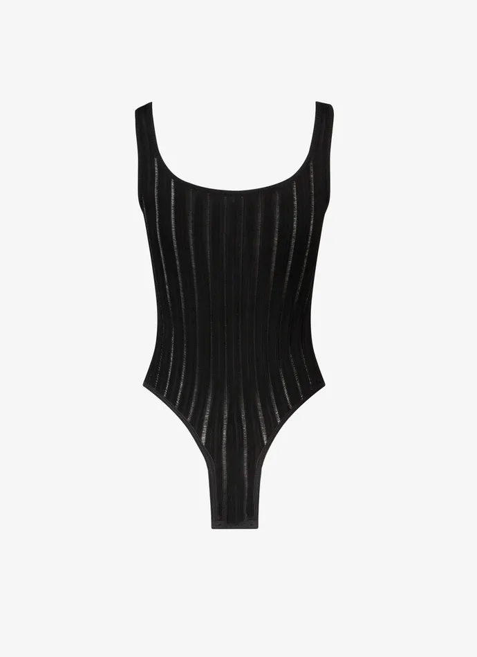 Black Shiny Crinoline Tank Body Women Alaa Bodysuits and Leggings