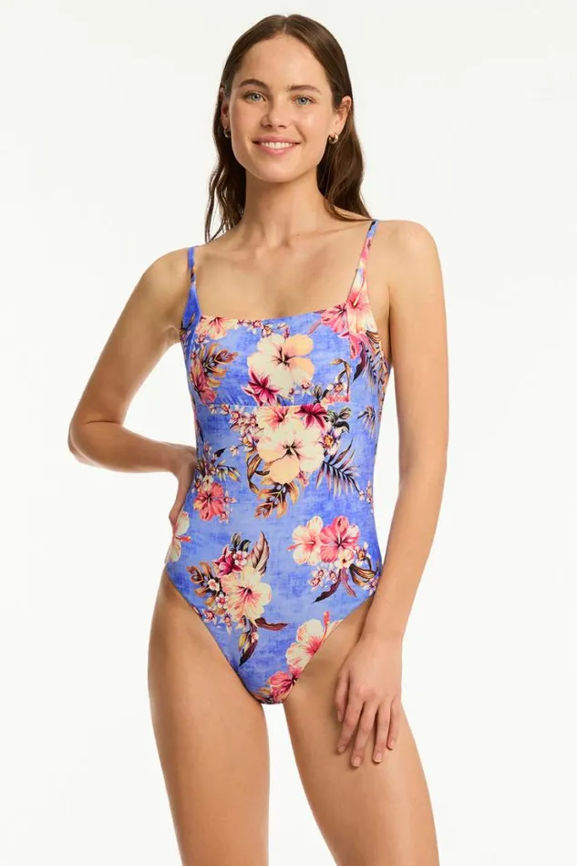 Blue Hawaii Square Neck Bralette One Piece Blue Hawaii Women Sea Level One Pieces