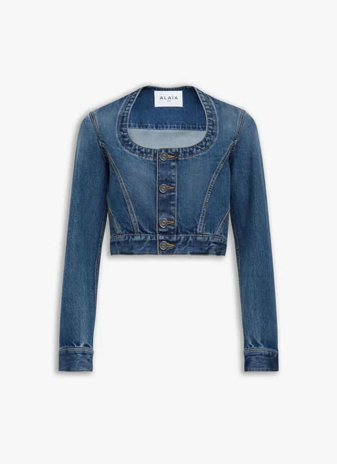 Blue NECKLINE DENIM JACKET Women Alaa Denim