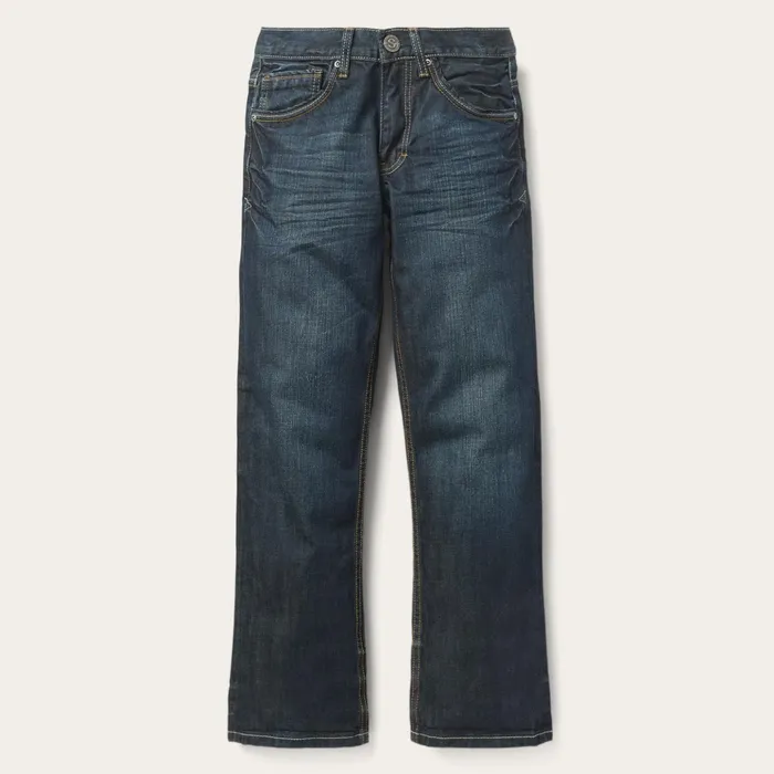 Boot Cut Men Stetson 1312 Fit Jeans With A Pieced Back Pocket Blue