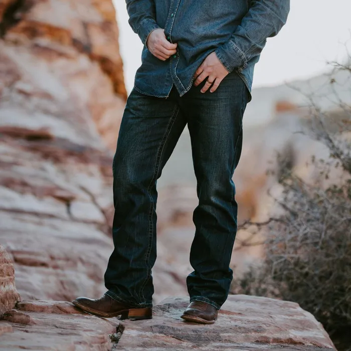 Boot Cut Men Stetson 1312 Fit Jeans With A Pieced Back Pocket Blue