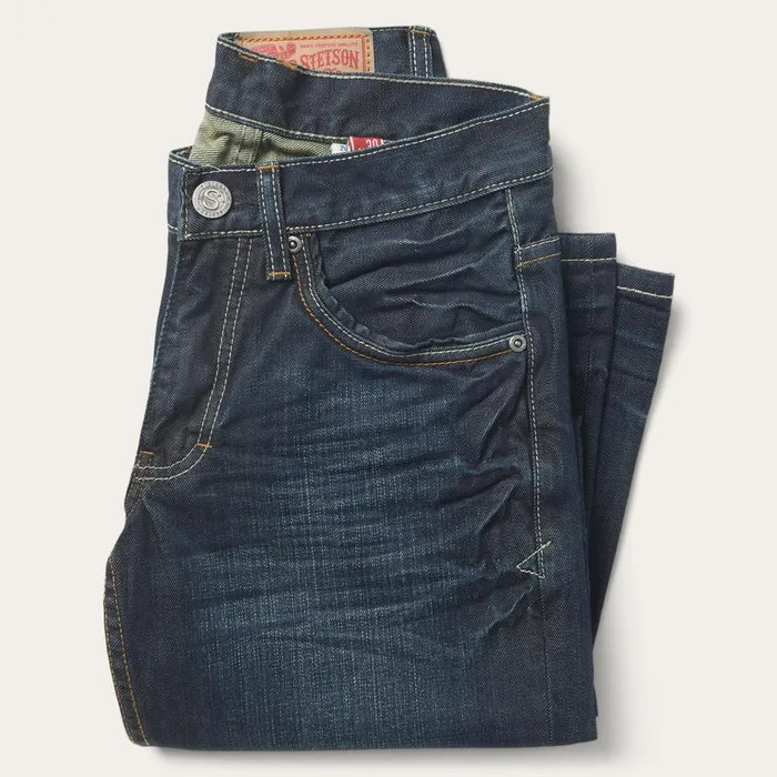 Boot Cut Men Stetson 1312 Fit Jeans With A Pieced Back Pocket Blue