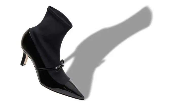 Boots Women Manolo Blahnik APOLONKLEBlack Patent Leather Ankle Shoe Boots