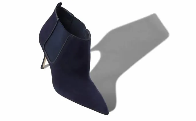 Boots Women Manolo Blahnik DILDINavy Blue Suede High Heel Chelsea Boots