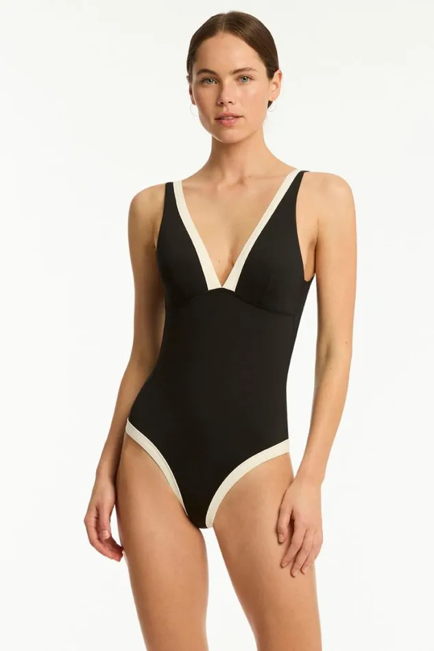 Border One Piece Border Black Women Sea Level One Pieces