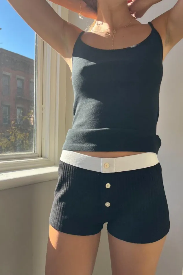 Brandy Melville Matching Sets Boy Short Thick Ribbed Underwear Black 8211 Women