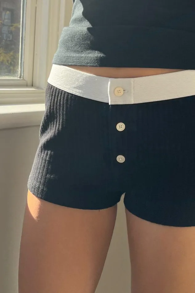 Brandy Melville Matching Sets Boy Short Thick Ribbed Underwear Black 8211 Women