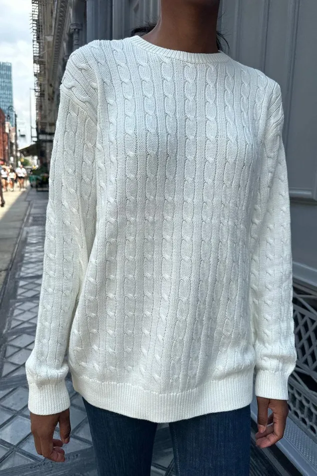 Brandy Melville Sweaters Brianna Cotton Cable Knit Sweater Ivory 8211 Women