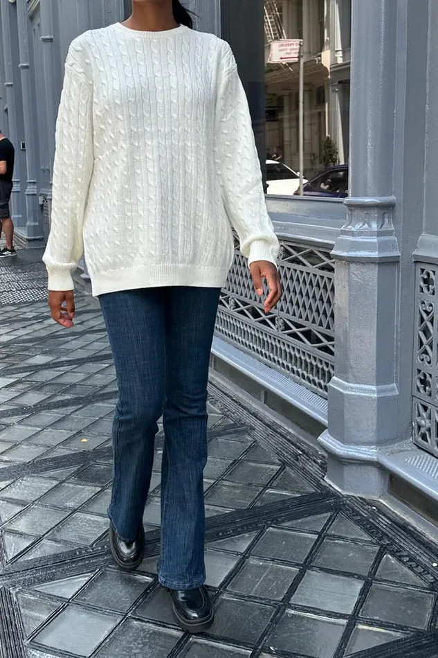 Brandy Melville Sweaters Brianna Cotton Cable Knit Sweater Ivory 8211 Women