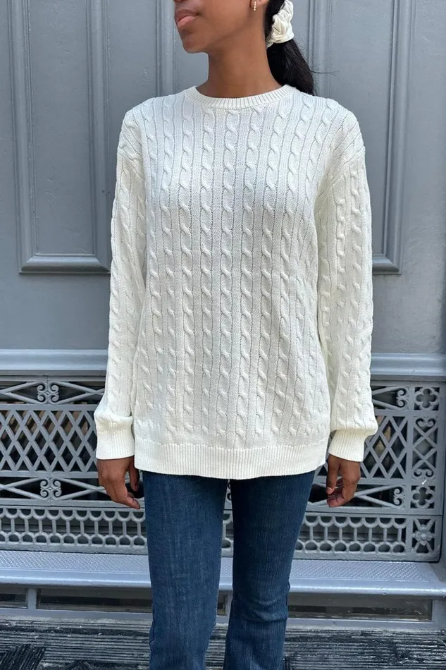 Brandy Melville Sweaters Brianna Cotton Cable Knit Sweater Ivory 8211 Women