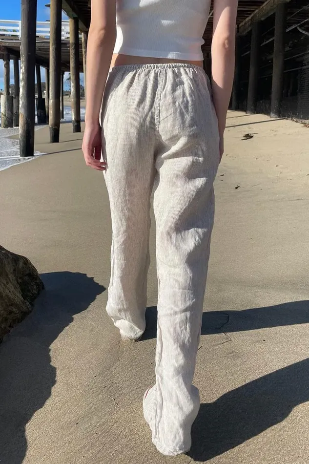 Brandy Melville Sweatpants and Sweatshirts Anastasia Linen Pants White With Beige Stripes 8211 Women