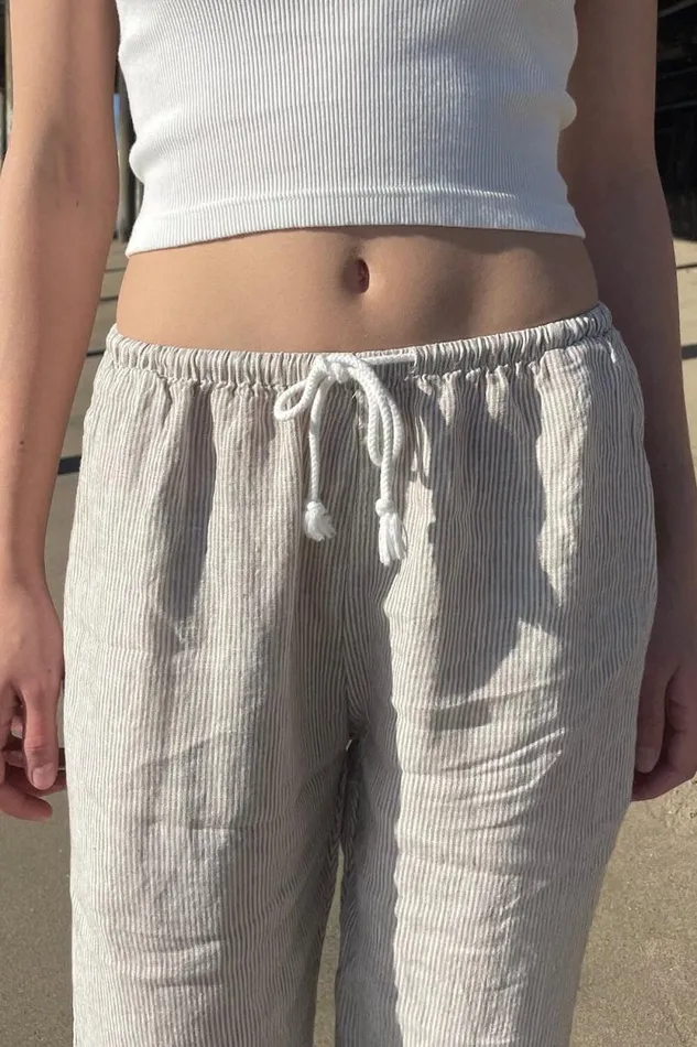 Brandy Melville Sweatpants and Sweatshirts Anastasia Linen Pants White With Beige Stripes 8211 Women