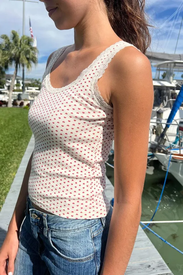 Brandy Melville Tops Ronnie Hearts Tank Ivory 8211 Women