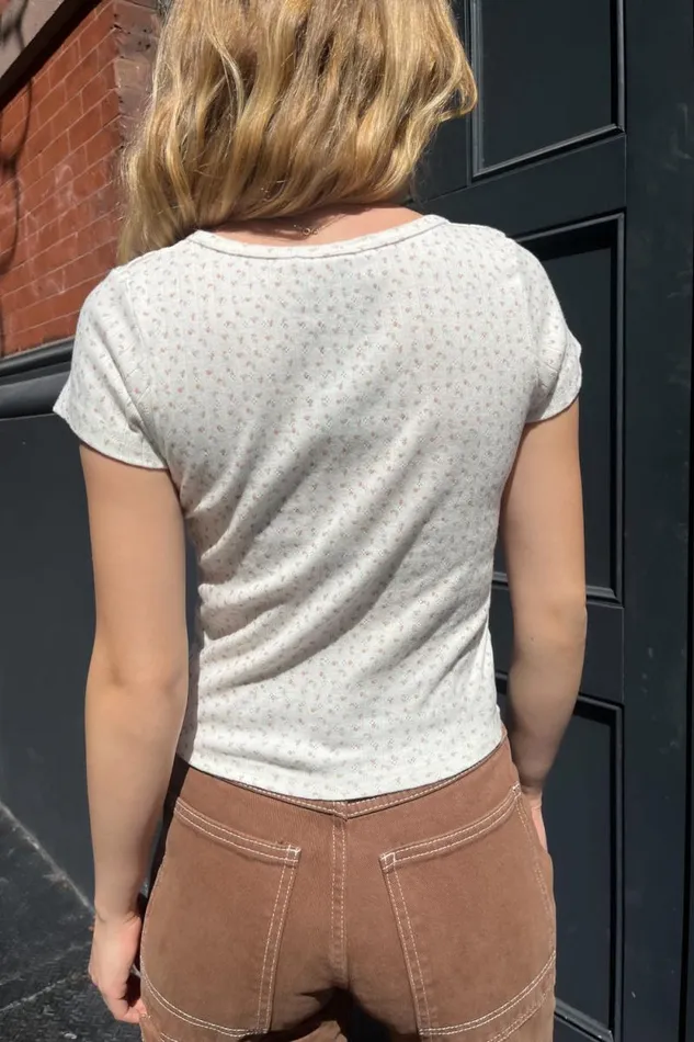 Brandy Melville Tops Zelly Floral Eyelet Top Ivory With Rose Pink Floral 8211 Women