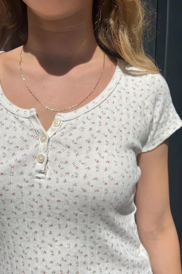 Brandy Melville Tops Zelly Floral Eyelet Top Ivory With Rose Pink Floral 8211 Women