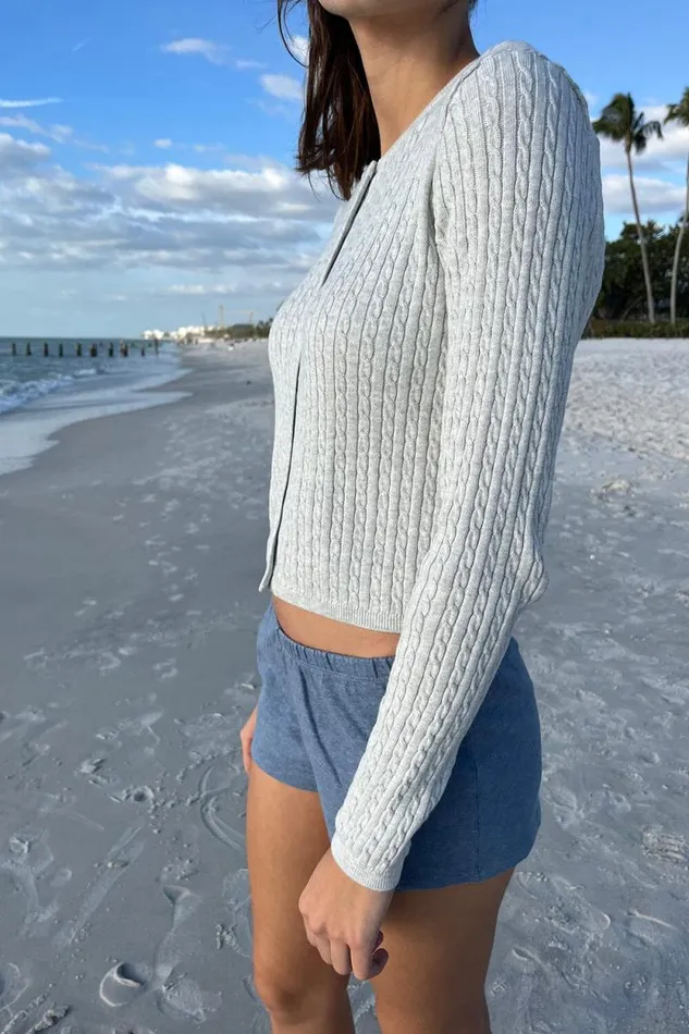 Brandy Melville Tops Zoe Cable Knit Cardigan Heather Grey 8211 Women