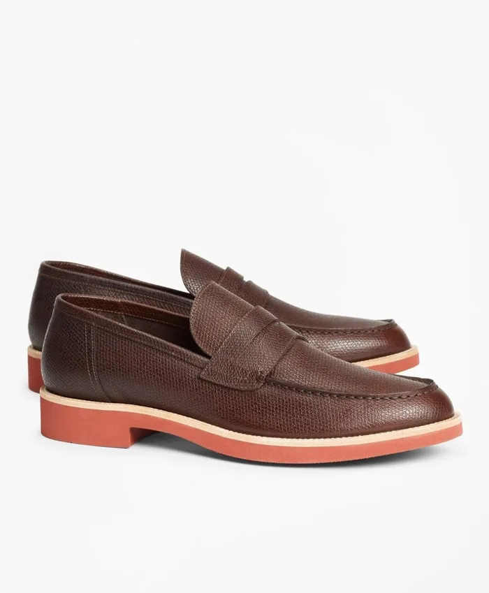 Brooks Brothers Dress and Casual Shoes Textured Leather Penny Loafer Brown 8211 Men