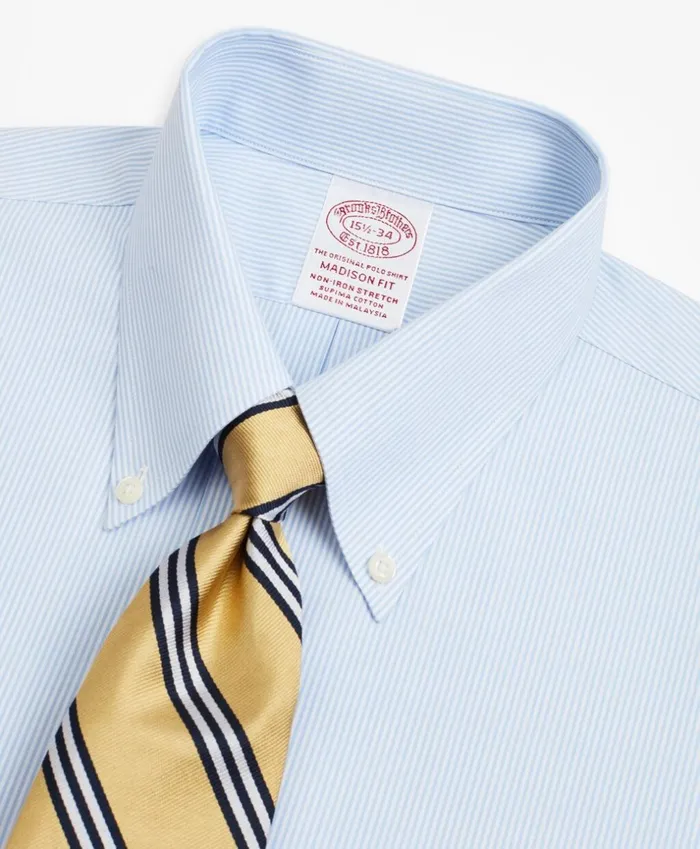 Brooks Brothers Dress Shirts Stretch Madison ClassicFit Dress Shirt NonIron Poplin ButtonDown Collar Fine Stripe Light Blue 8211 Men Brooks Brothers Dress Shirts Stretch Madison ClassicFit Dress Shirt NonIron Poplin ButtonDown Collar Fine Stripe Light Blue 8211 Men
