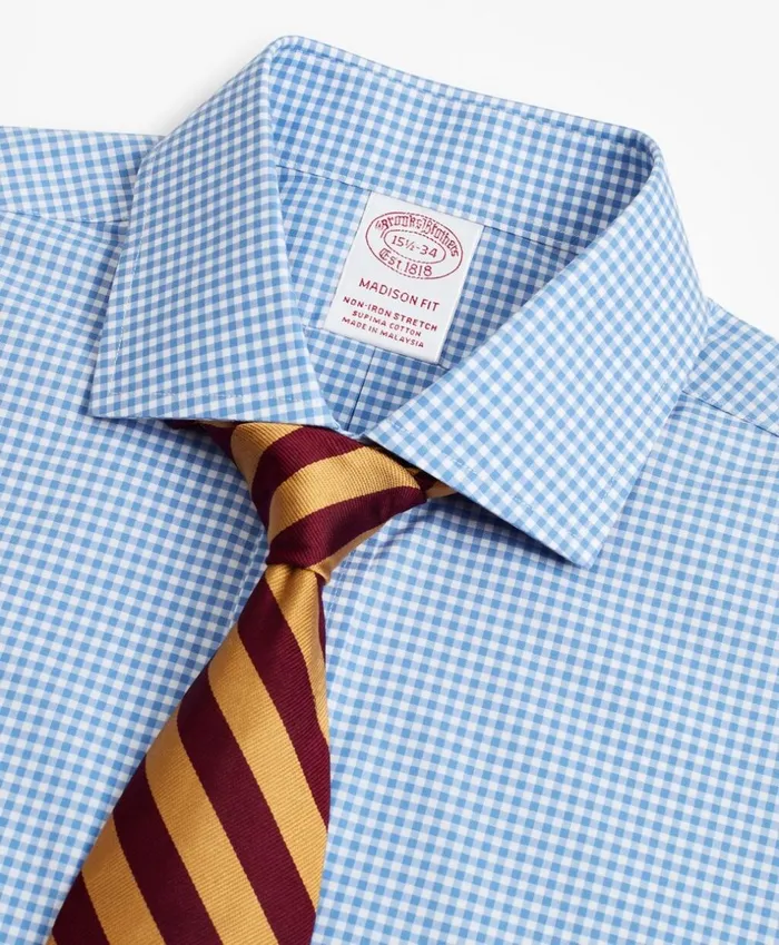 Brooks Brothers Dress Shirts Stretch Madison ClassicFit Dress Shirt NonIron Poplin English Collar Gingham Blue 8211 Men Brooks Brothers Dress Shirts Stretch Madison ClassicFit Dress Shirt NonIron Poplin English Collar Gingham Blue 8211 Men